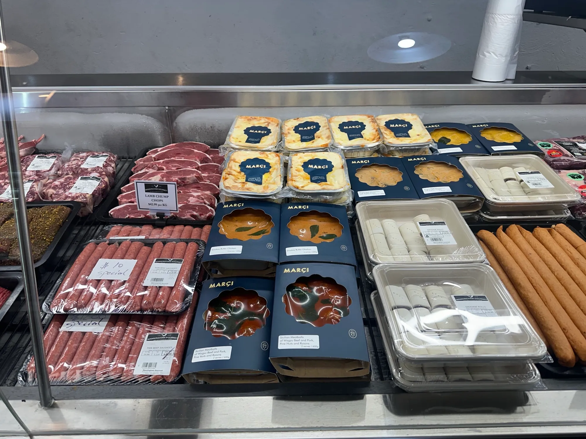 The meat cabinet at Manningham Gourmet